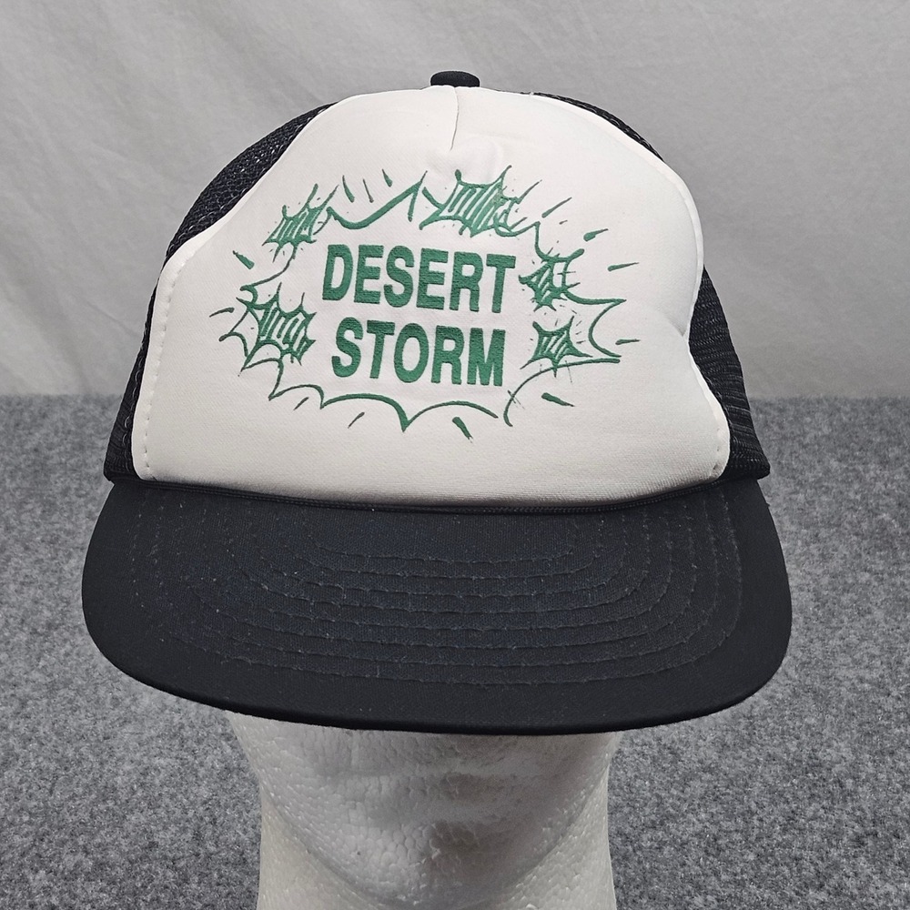 Vintage Desert Storm Trucker Hat Black White Cap Military Iraq War Veteran